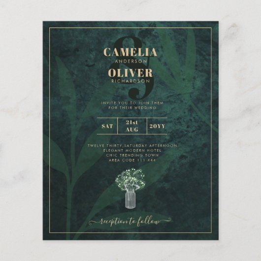 BUDGET Uitnodiging tot weduwschap Emerald GREEN Flyer (Voorkant)