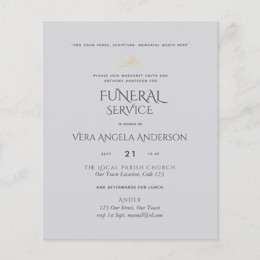BUDGET Uitnodiging voor rouwdienst met vers (Voorkant)