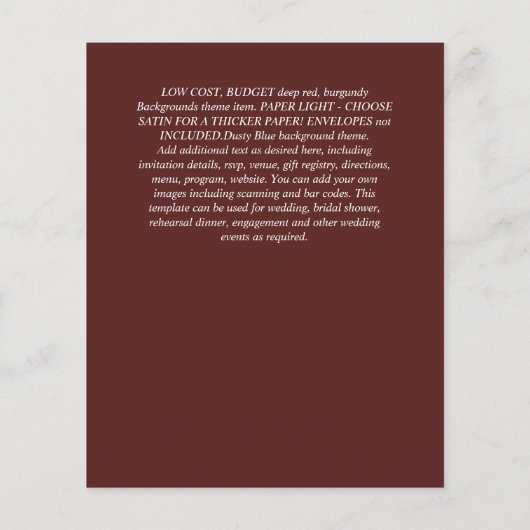 Budget Uitnodigingen onze TROUWdag Burgundy Bloeme Flyer (Achterkant)