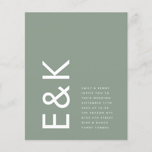 Budget ultra Modern Monogram Sage Green Wedding Flyer (Voorkant)