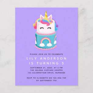 Budget Unicorn Cake Birthday Party Uitnodiging