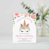 BUDGET Unicorn Face Floral Birthday Uitnodiging (Staand voorkant)