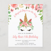 BUDGET Unicorn Face Floral Birthday Uitnodiging (Voorkant)
