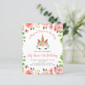 BUDGET Unicorn Face Floral Birthday Uitnodiging (Staand voorkant)