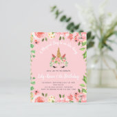 BUDGET Unicorn Face Floral Birthday Uitnodiging (Staand voorkant)