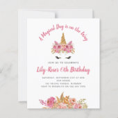 BUDGET Unicorn Face Floral Birthday Uitnodiging (Voorkant)