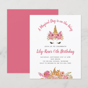 BUDGET Unicorn Face Floral Birthday Uitnodiging