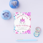 BUDGET Unicorn Face Floral Birthday Uitnodiging Flyer (Enkel)