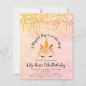 BUDGET Unicorn Face Glitter Birthday Uitnodiging (Voorkant)