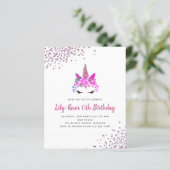BUDGET Unicorn Face Glitter Birthday Uitnodiging (Staand voorkant)