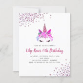 BUDGET Unicorn Face Glitter Birthday Uitnodiging (Voorkant)