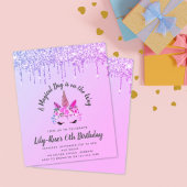 BUDGET Unicorn Face Glitter Birthday Uitnodiging