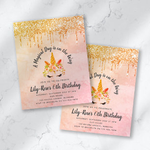 BUDGET Unicorn Face Glitter Birthday Uitnodiging