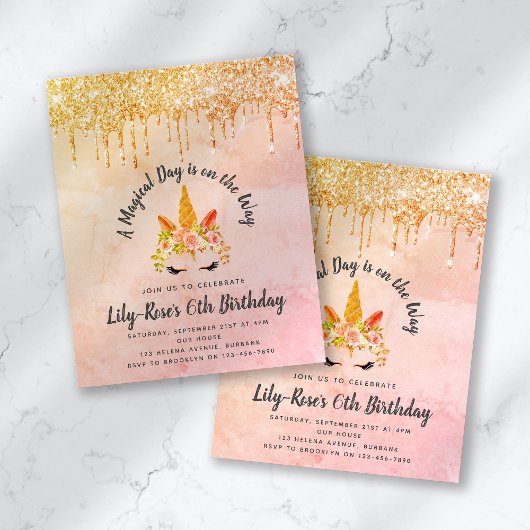 BUDGET Unicorn Face Glitter Birthday Uitnodiging