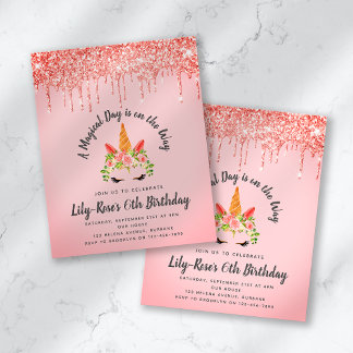 BUDGET Unicorn Face Glitter Birthday Uitnodiging
