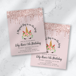 BUDGET Unicorn Face Glitter Birthday Uitnodiging