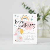 Budget Unicorn Girl 1e verjaardag Uitnodiging (Staand voorkant)