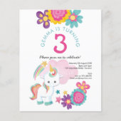 Budget Unicorn Girl 3e uitnodiging van de Birthday (Voorkant)