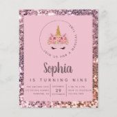 Budget Unicorn Glitter Birthday Party Invitation (Voorkant)