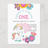 Budget Unicorn Virtuele 1e verjaardag Uitnodiging (Voorkant)