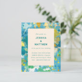 Budget Unieke Abstracte Blue Gold Wedding Invite (Staand voorkant)