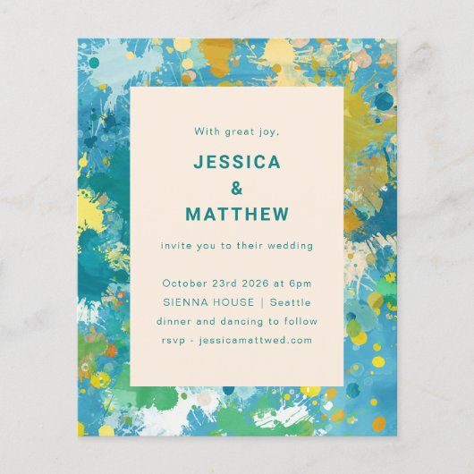 Budget Unieke Abstracte Blue Gold Wedding Invite (Voorkant)