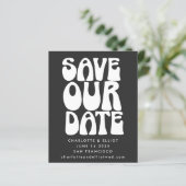 Budget Unieke Groovy 70s Zwart Wit Save The Date (Staand voorkant)