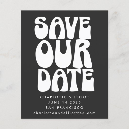 Budget Unieke Groovy 70s Zwart Wit Save The Date (Voorkant)