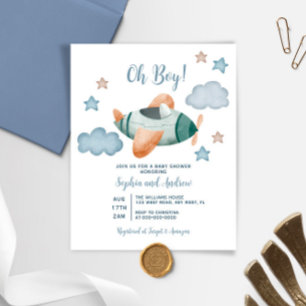 Budget Up and Away Vliegtuig Baby shower Uitnodige