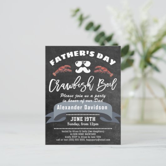 BUDGET Vaderdag Chalk Crawfish Boil Uitnodiging (Staand voorkant)