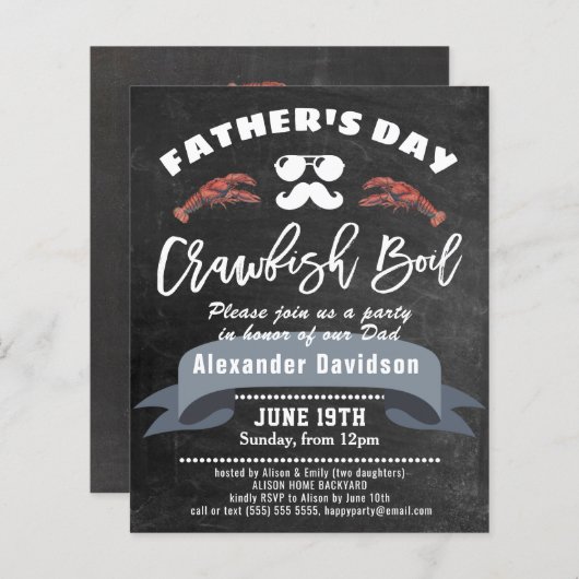 BUDGET Vaderdag Chalk Crawfish Boil Uitnodiging (Voorkant / Achterkant)