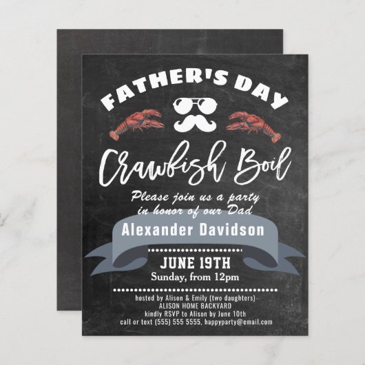 BUDGET Vaderdag Chalk Crawfish Boil Uitnodiging (Voorkant / Achterkant)