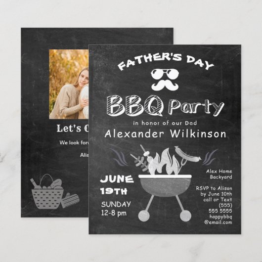 BUDGET Vaderdag Chalkboard BBQ Uitnodiging (Voorkant / Achterkant)