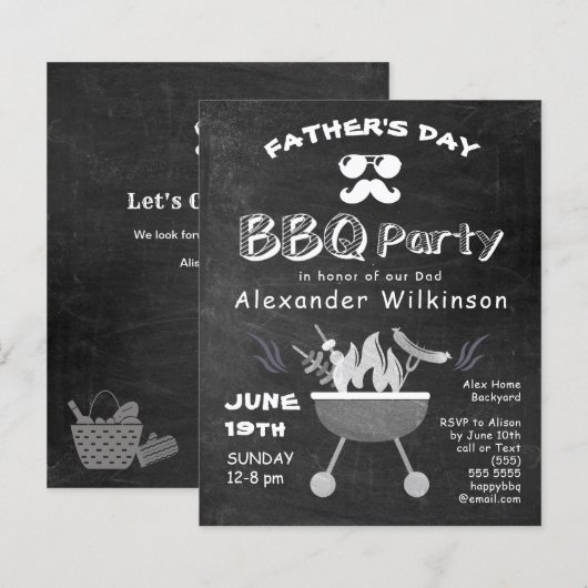 BUDGET Vaderdag Chalkboard BBQ Uitnodiging (Voorkant / Achterkant)