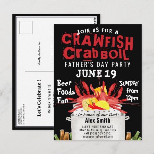 BUDGET Vaderdag Crawfish Boil Party Briefkaart (Voorkant / Achterkant)