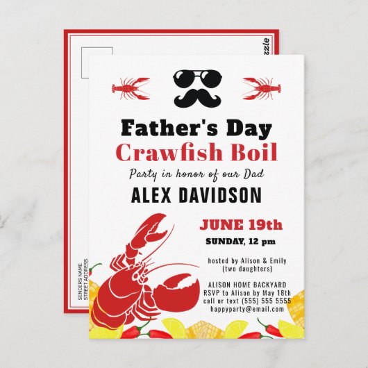 BUDGET Vaderdag Crawfish Boil Party Briefkaart (Voorkant / Achterkant)
