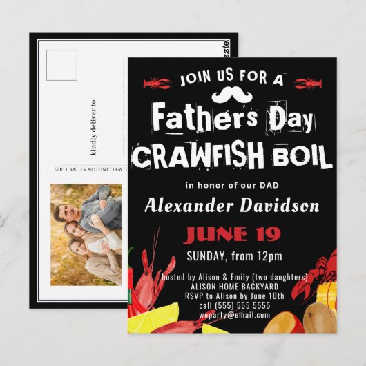BUDGET VADERDAG Foto Crawfish Boil Uitnodiging (Voorkant / Achterkant)