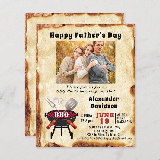 BUDGET Vaderdag Foto  stijl BBQ Uitnodigen (Voorkant / Achterkant)
