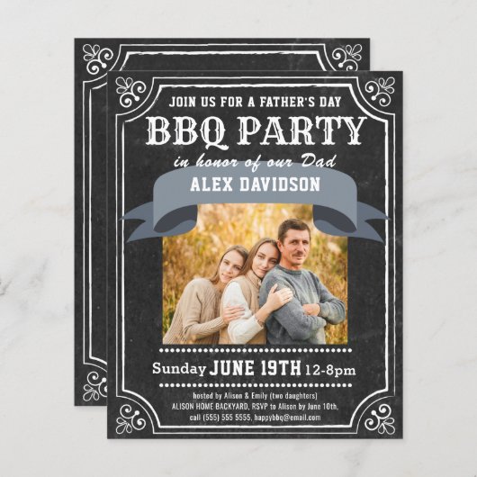 BUDGET Vaderdag Photo Chalkboard BBQ Uitnodigen (Voorkant / Achterkant)