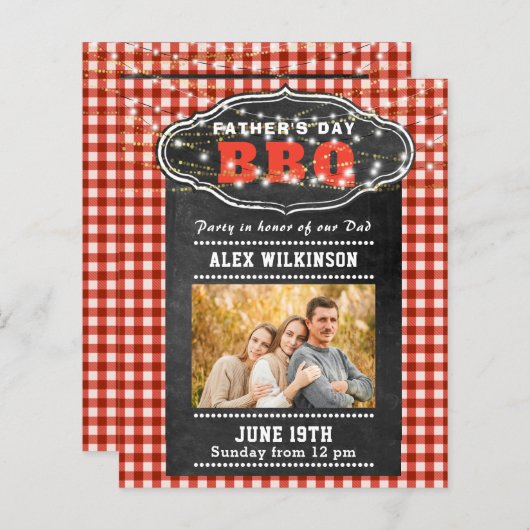 BUDGET Vaderdag Red Pset Chalk BBQ Uitnodigen (Voorkant / Achterkant)