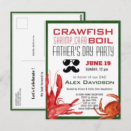 BUDGET Vaderdag Seafood Boil Party Uitnodiging (Voorkant / Achterkant)
