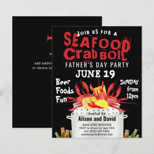 BUDGET Vaderdag Seafood Boil Party Uitnodiging (Voorkant / Achterkant)
