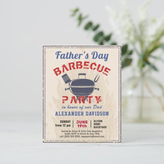 BUDGET Vaderdag  Uitnodiging BBQ Party (Staand voorkant)