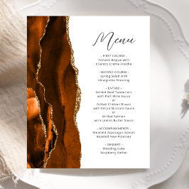 Budget Verbrand Oranje Goud Agate Script Trouwmenu