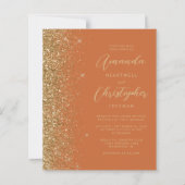 Budget verbrand Oranje goudglitter Wedding Invite (Voorkant)