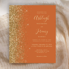 Budget verbrand Oranje goudglitter Wedding Invite