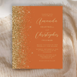 Budget verbrand Oranje goudglitter Wedding Invite