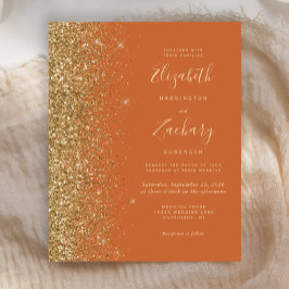 Budget verbrand Oranje goudglitter Wedding Invite