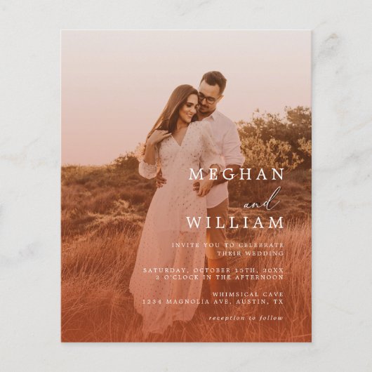 Budget verbrande Oranje foto QR code bruiloft Flyer (Voorkant)