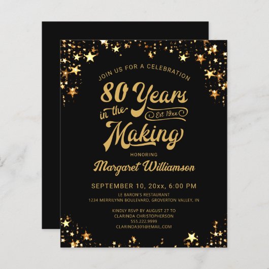 Budget Verjaardag 80 JAAR IN DE MAKING Uitnodiging (Voorkant / Achterkant)